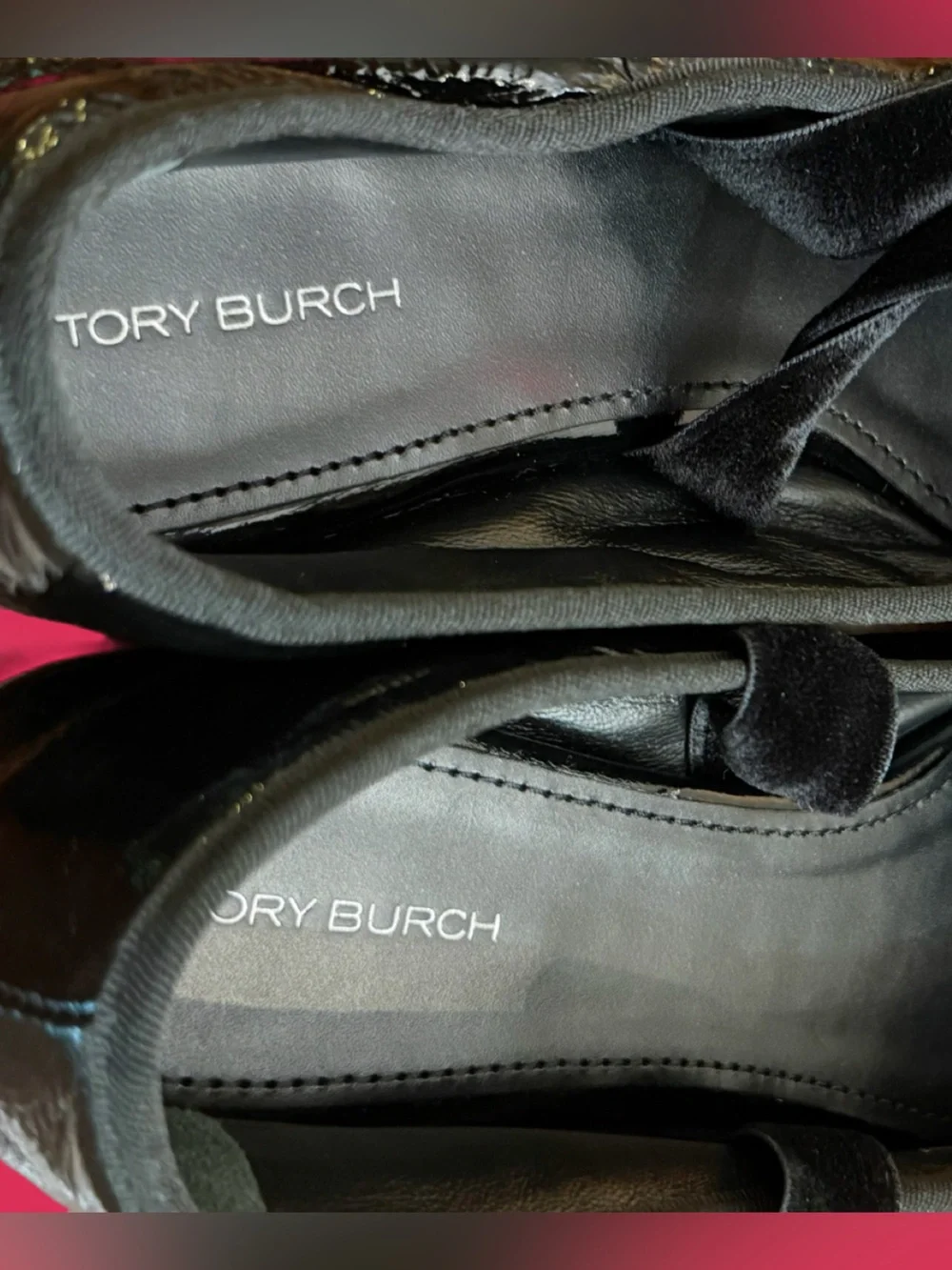 Tory Burch Black Patent Leather Ballet Flats with Ankle Ties